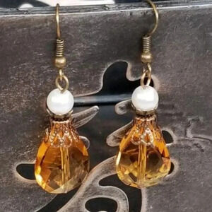 Handcrafted Faceted Glass Teardrop Dangle Earrings